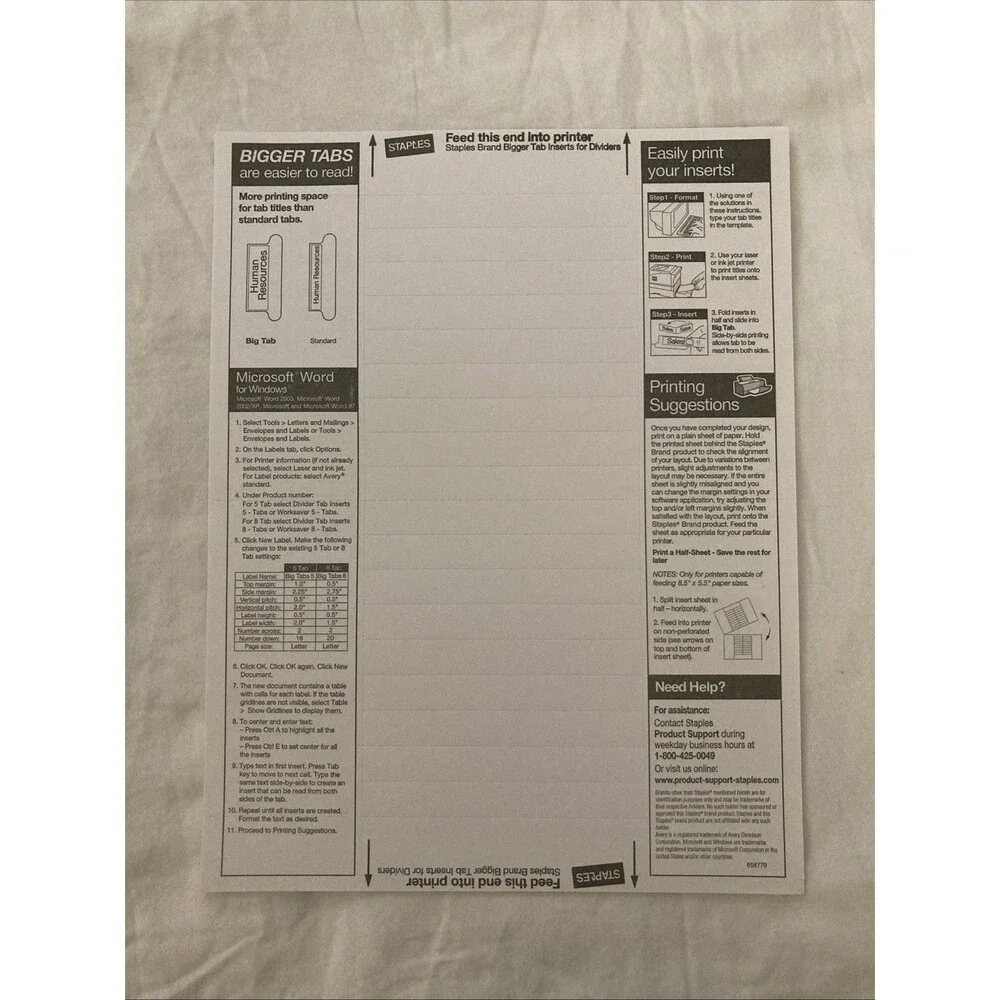 Staples Tab Inserts For Dividers | White | Includes 69 Labels